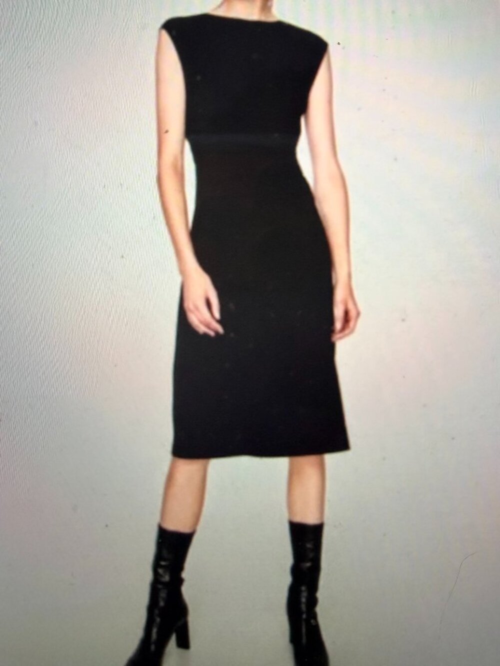 ZARA Black Elegant Ruched Sheath Midi Dress Sz Lg Classic Office Cocktail NWT